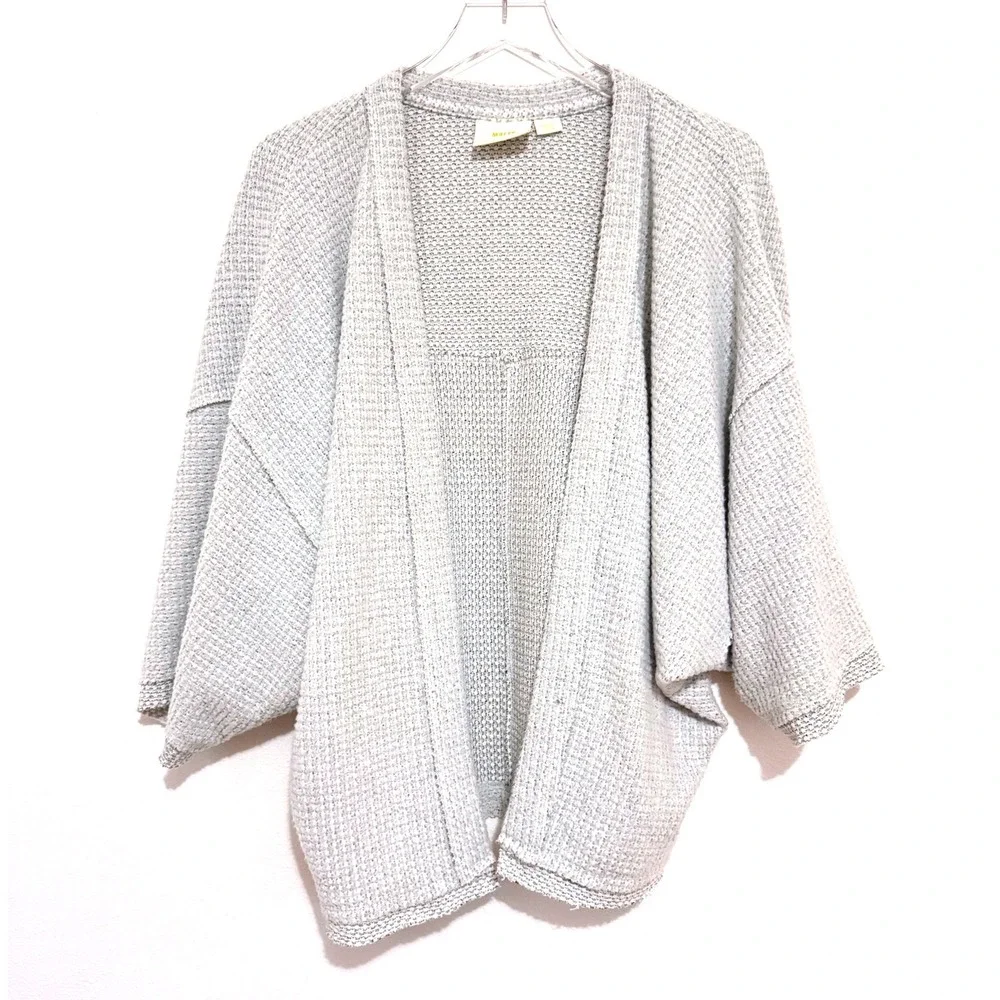 Maeve by Anthropologie Light Gray Waffle Oversized Cardigan Sweater